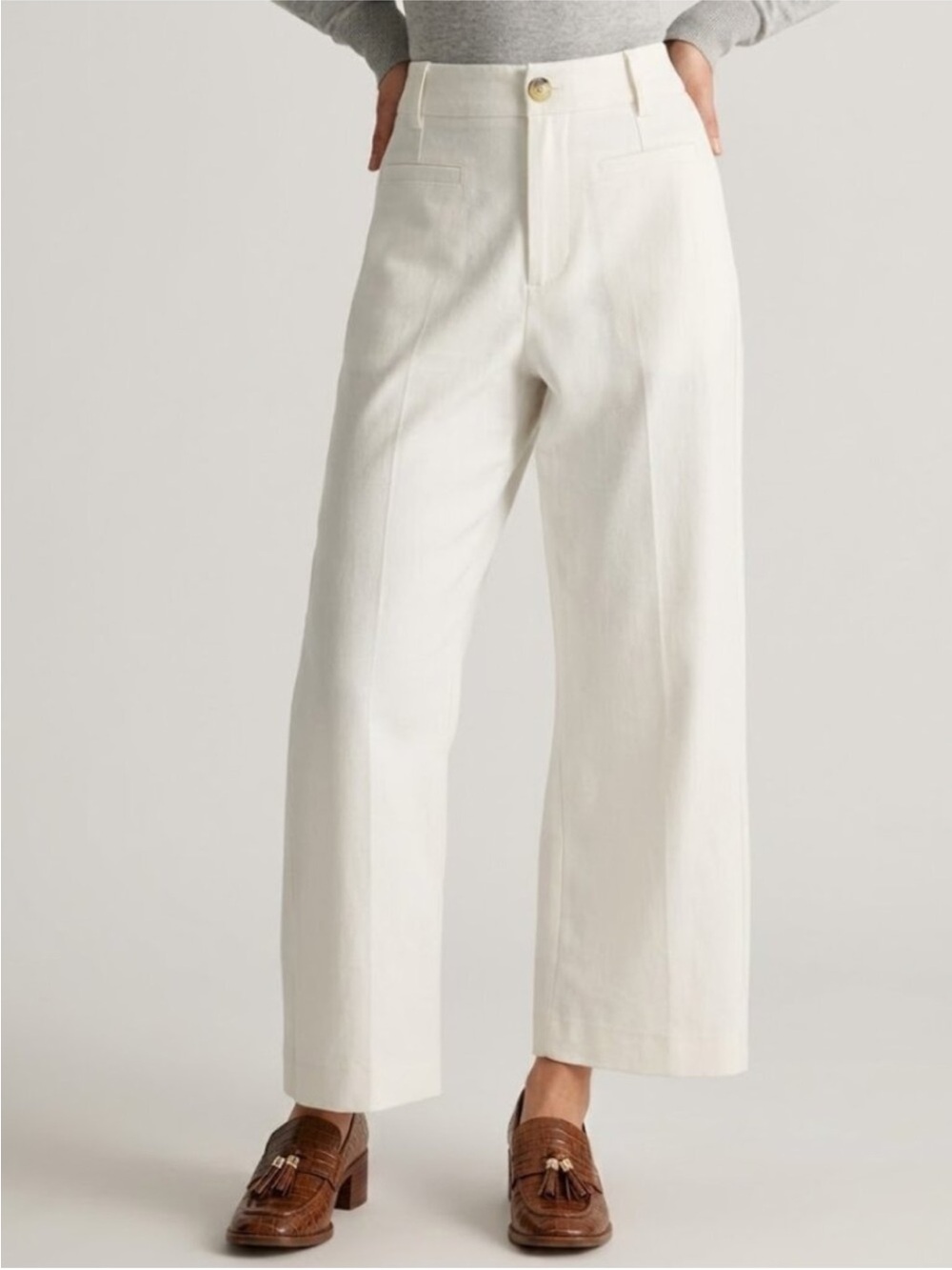 QUINCE NWT Organic Stretch Cotton Chino Cropped Wide Leg Pants “Frost”